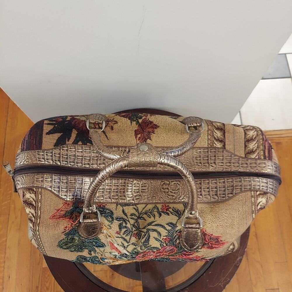 Vintage Beaded Floral Bohemian Womens Travel Rolling Duffel Bag Carry On Luggage - Picture 13 of 14